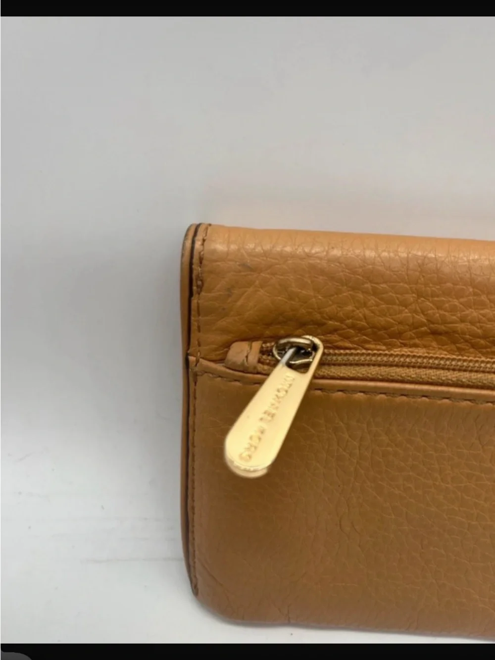 Michael Kors Camel Leather Continental Clutch Wallet with Gold Plaque